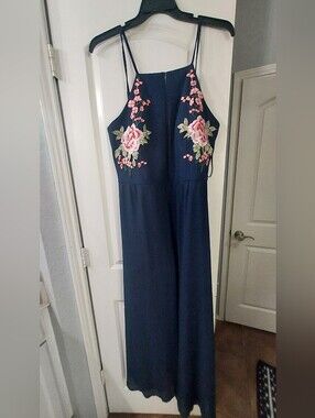 Floral Embroidered Navy Romper